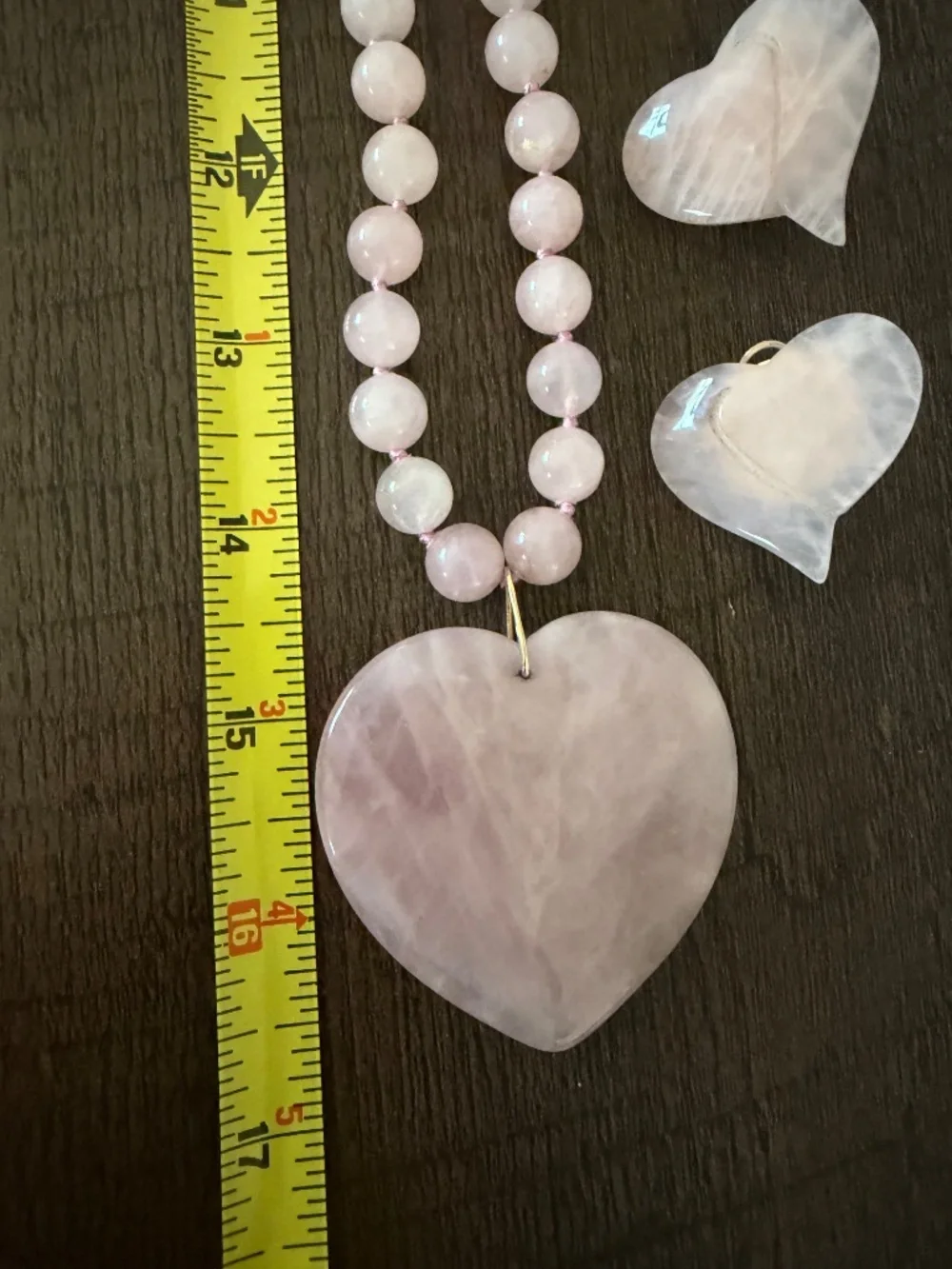 Stunning Vintage Genuine Rose Quartz Heart Necklace & Matching Earring Set